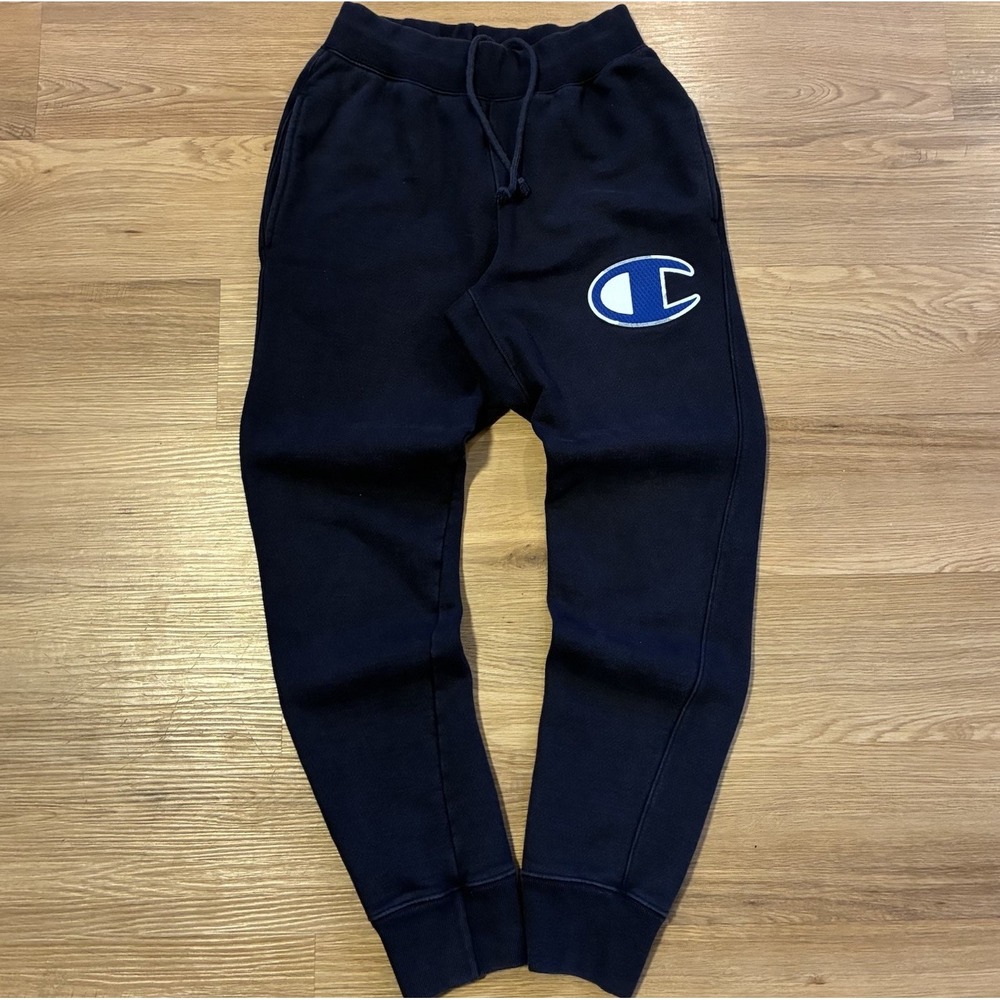 Vintage Champion Reverse Weave Joggers Men's Small Navy Blue Oversize Logo Big C